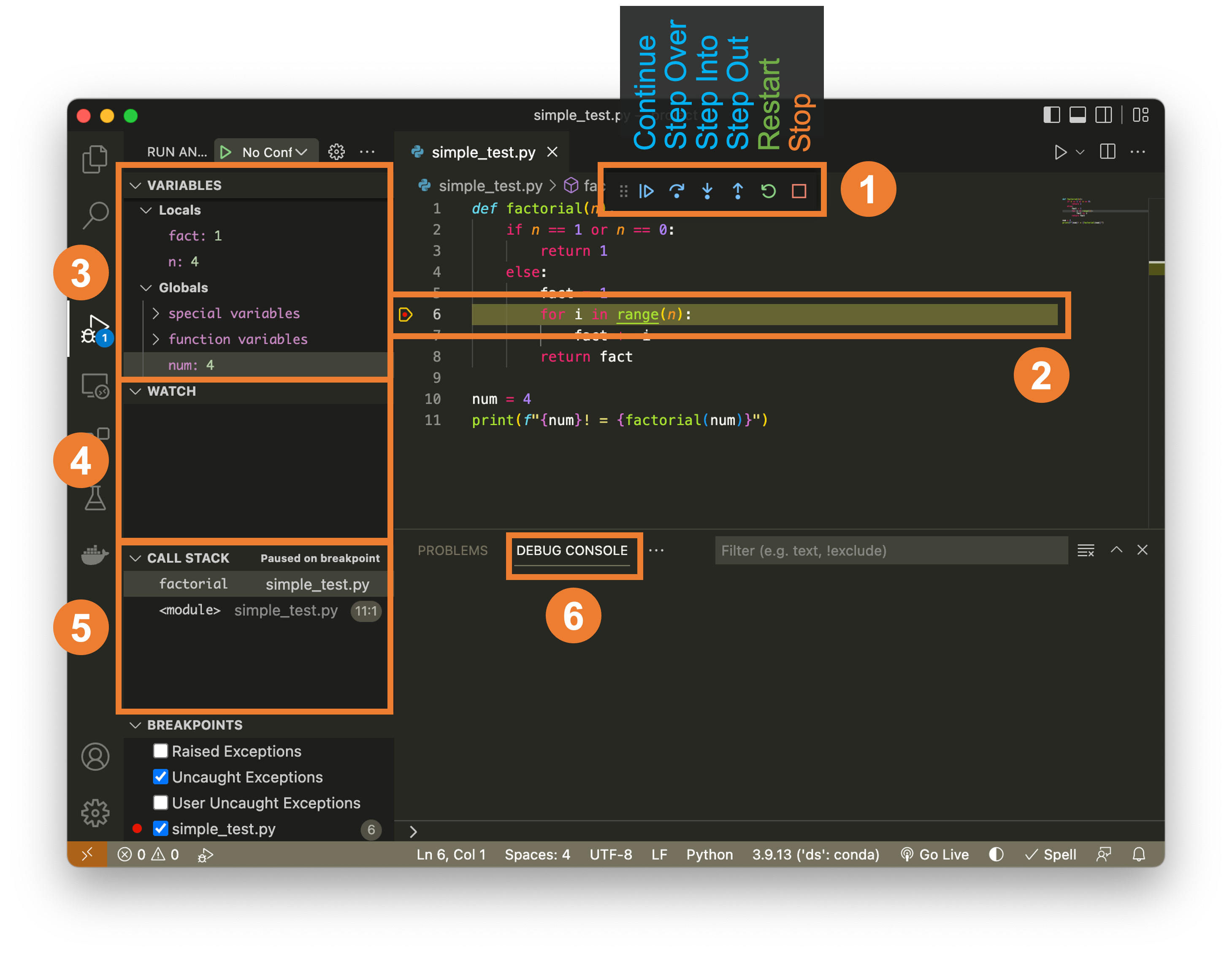 VS Code debug panels